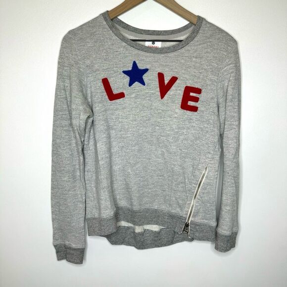 Sundry LOVE Patch Sweatshirt Gray Asymmetrical side zip small Mila Kunis - Picture 2 of 16